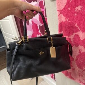 Coach Black Leather Satchel with Gold Accents